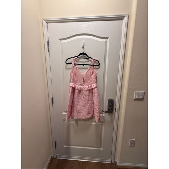 Frolic Pink Textured Tie-Strap Mini Dress Feminine Summer Style size 6 Preloved - Picture 5 of 6